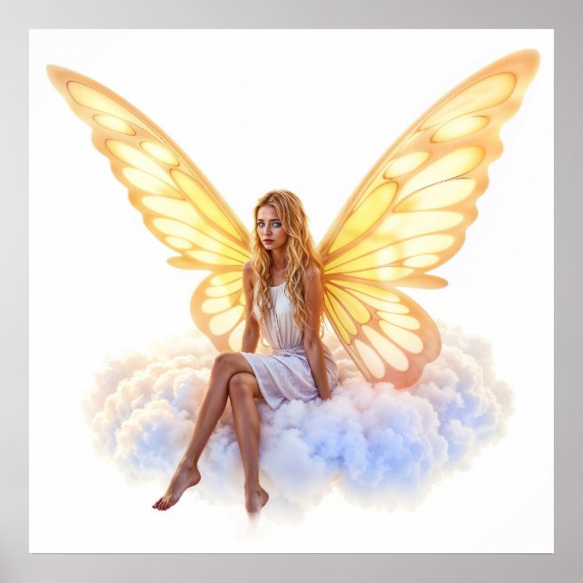 Póster Ojos mágicos y azules hermosos alas doradas brilla (Frente)