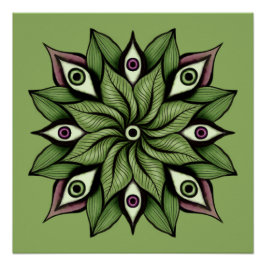 Póster Ojos psicodélicos Mandala - Patrón floral trippy