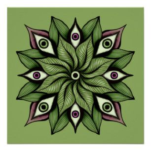 Póster Ojos psicodélicos Mandala - Patrón floral trippy
