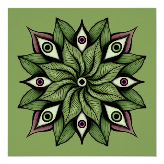 Póster Ojos psicodélicos Mandala - Patrón floral trippy (Anverso)