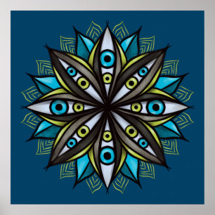 Póster Ojos Raros Con Doble Flor De Iris Mandala