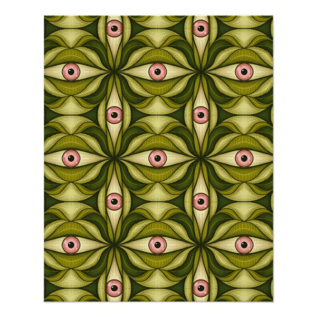 Póster Ojos Rosa Y Verdes, Patrón Botánico (Anverso)