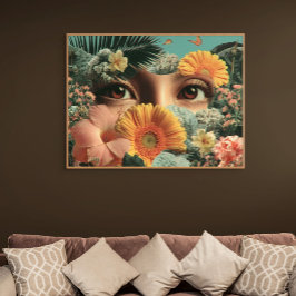 Póster Ojos Surrealistas y Flores con Mariposas