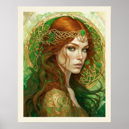 Póster Ojos verdes de cabeza de banda roja de esmeralda y