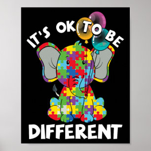 Póster Ok Be Different Autism Autistic Elephant Bylloons