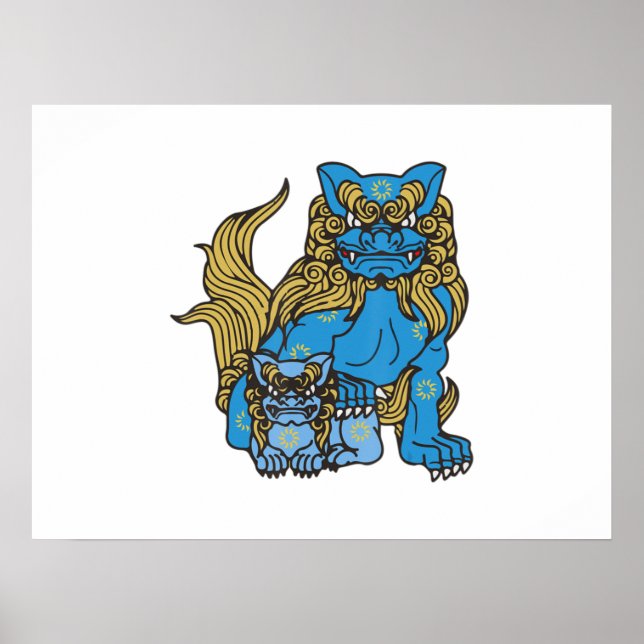 Póster Okinawa Japón Uchinanchu Shisa Perro Ryukyu Isla S (Frente)