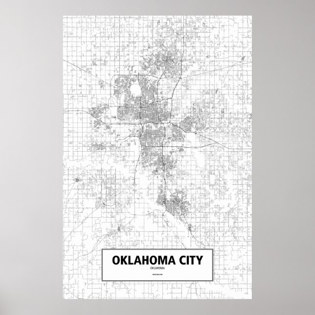 Póster Oklahoma City, Oklahoma (negro sobre blanco) (Frente)