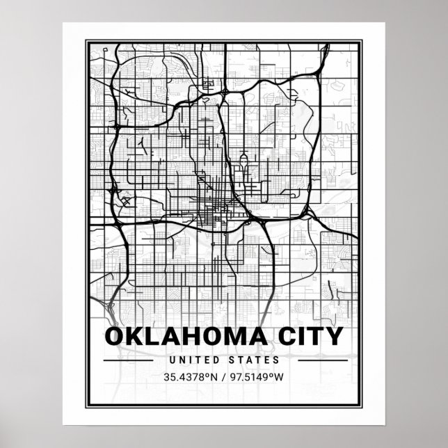 Póster Oklahoma City Oklahoma USA Travel City Map (Frente)