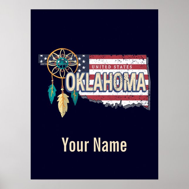 Póster Oklahoma Estados Unidos Retro Map Vintage Estados  (Frente)