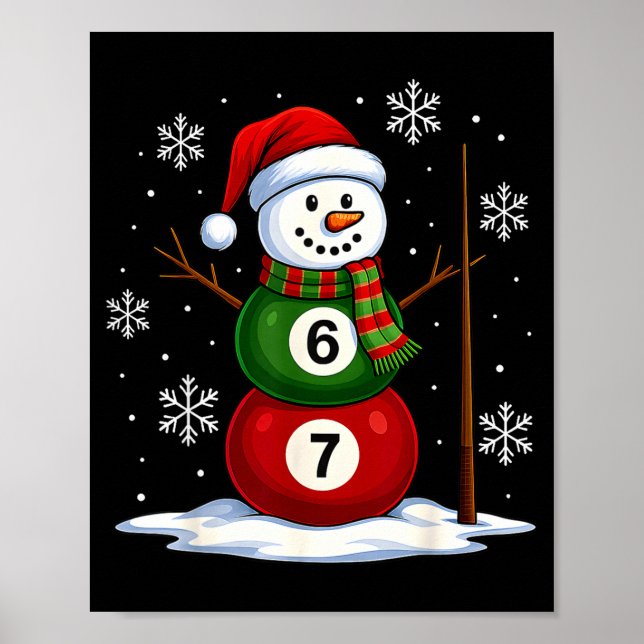 Póster Ol Game Snowman Billiards Player Funny Christmas  (Frente)