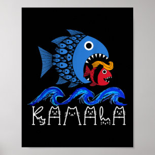 Póster Ola Azul 2024 Gracioso Pescado Grande Comer Pescad