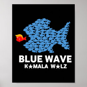 Póster Ola Azul 2024 Gracioso Pescado Grande Comer Pescad