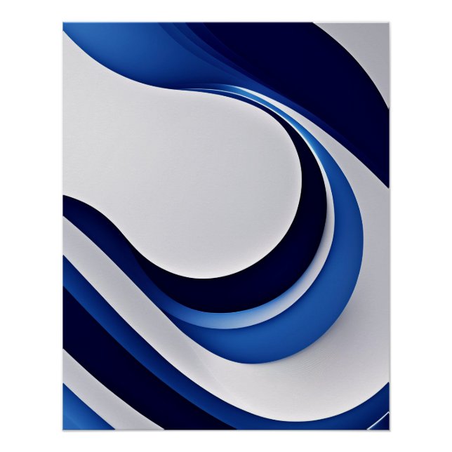 Póster Ola Azul Audaz Abstracta con Curvas Modernas (Anverso)