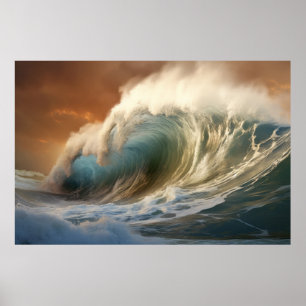 Póster Ola de Curva Océano Fuerza Naturaleza Marítimo
