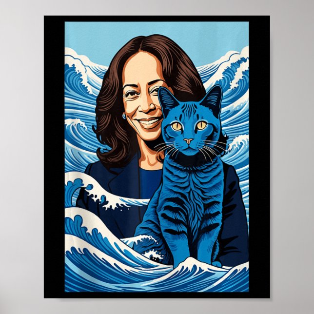 Póster Ola De Gatos Azules Para Kamala Funny Kamala Harri (Frente)