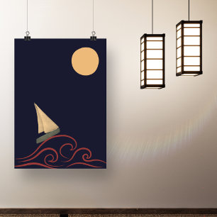 Póster Ola de luna japonesa de mediados de siglo Minimali