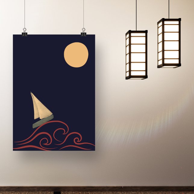 Póster Ola de luna japonesa de mediados de siglo Minimali (Japanese Simple Modern Art)