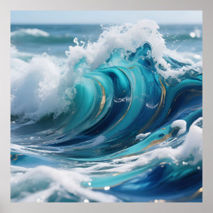 Póster Ola de Mar Turquesa Remolino Dorado