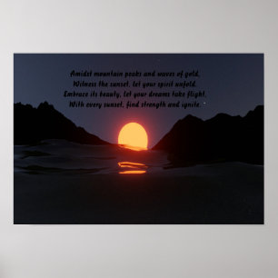 Póster ola de montaña atardecer Estética 
