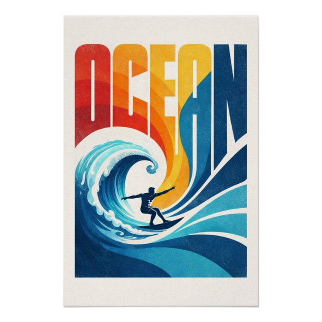 Póster Ola de OCEANO – Arte de estilo de vida de surf ret (Anverso)