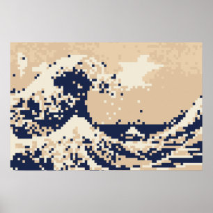 Póster Ola de píxeles Tsunami Pixel Art de 8 bits
