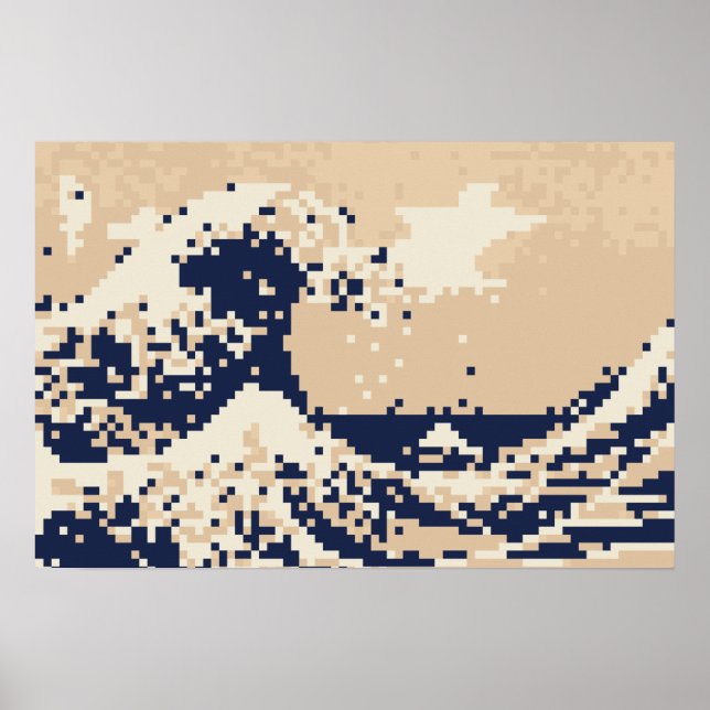 Póster Ola de píxeles Tsunami Pixel Art de 8 bits (Frente)