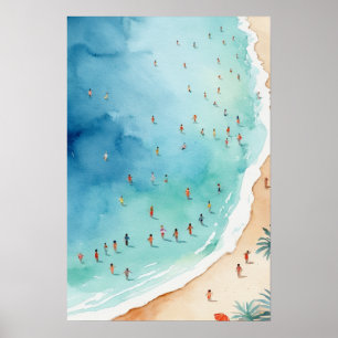 Póster Ola de playa de océano acuarela de verano de moda 