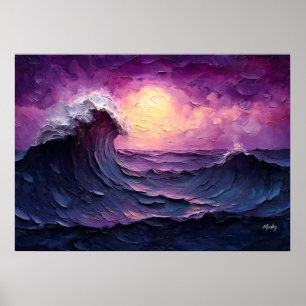 Póster Ola de puesta de sol majestuosa en estilo de óleo 