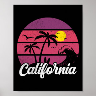 Póster Ola de puesta de sol retro de California Tabla de