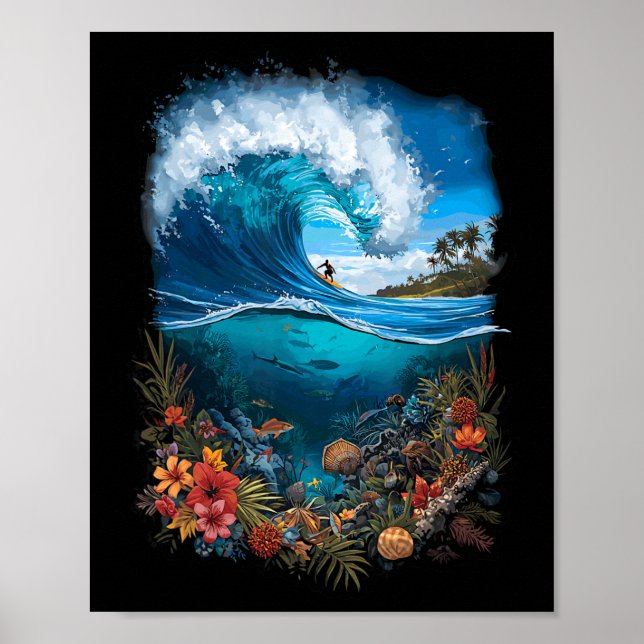 Póster Ola de surf playa océano tropical horizonte  (Frente)