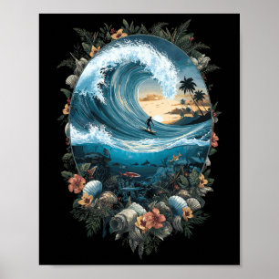 Póster Ola de verano del océano Surf Playa tropical arrec