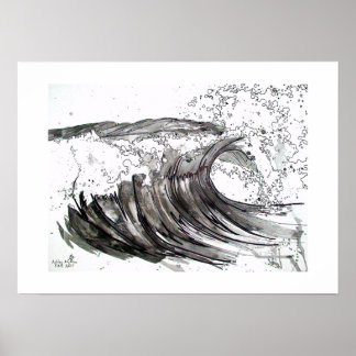 Póster ola en blanco y negro
