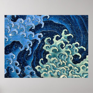 Póster Ola Femenina Hokusai Océano vintage Japón