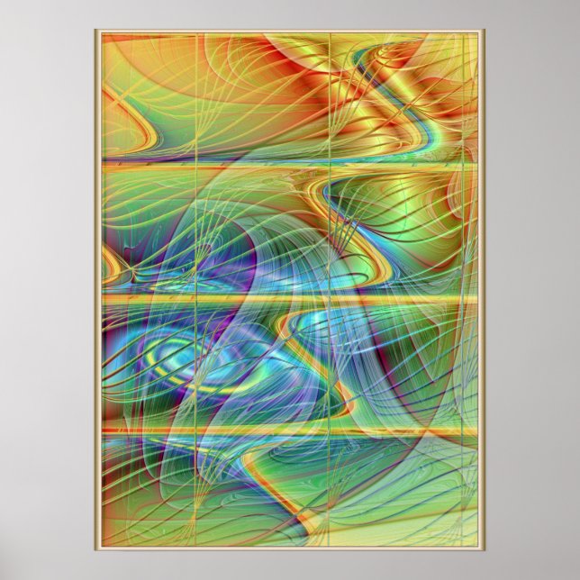 Póster Ola fractal dorada (Frente)