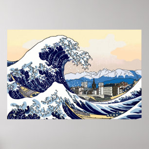 Póster Ola Japonesa Gran Onda se Encuentra con los Alpes 