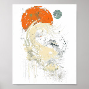 Póster Ola Naranja Gráfica de Surf Negro