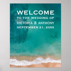 Póster Ola oceánica, bienvenida de bodas en la playa