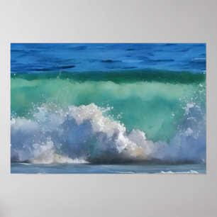 Póster Ola oceánica en Malibu Panorama Watercolor Art