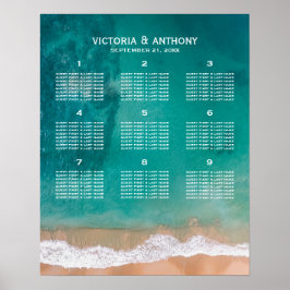 Póster Ola oceánica, plan de mesa de bodas en la playa