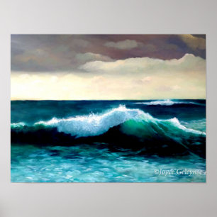 Póster Ola que rompe, pintura de paisaje marino, ola cres