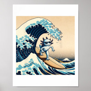 Póster Ola Surf Axolotl Amor Divertido Anime Lagarto Sala