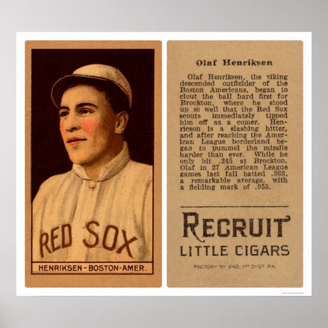 Póster Olaf Henriksen Red Sox Baseball 1912 (Frente)