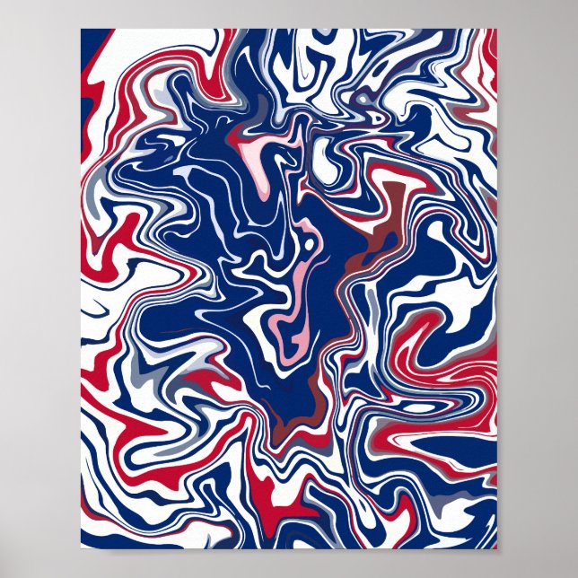 Póster Olas abstractas con rojo, azul y blanco (Frente)