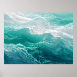 Póster Olas abstractas de océano turquesa soñadoras