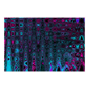 Póster Olas abstractas de retro Aqua Magenta y negro