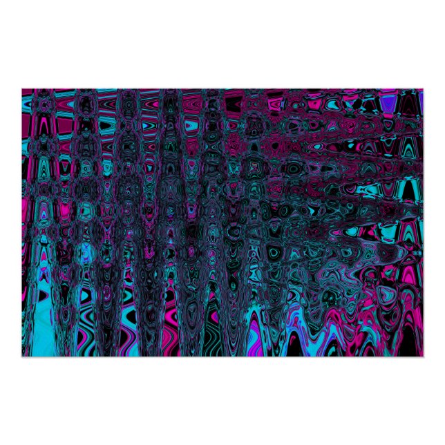 Póster Olas abstractas de retro Aqua Magenta y negro (Anverso)