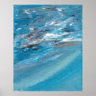 Póster Olas abstractas del océano en pinceladas azules y 