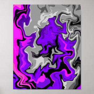 Póster Olas abstractas en morado, gris, rosa y negro