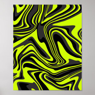 Póster Olas abstractas en verde brillante y negro