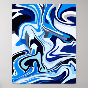 Póster Olas abstractas fluidas en tonos azules y blancos